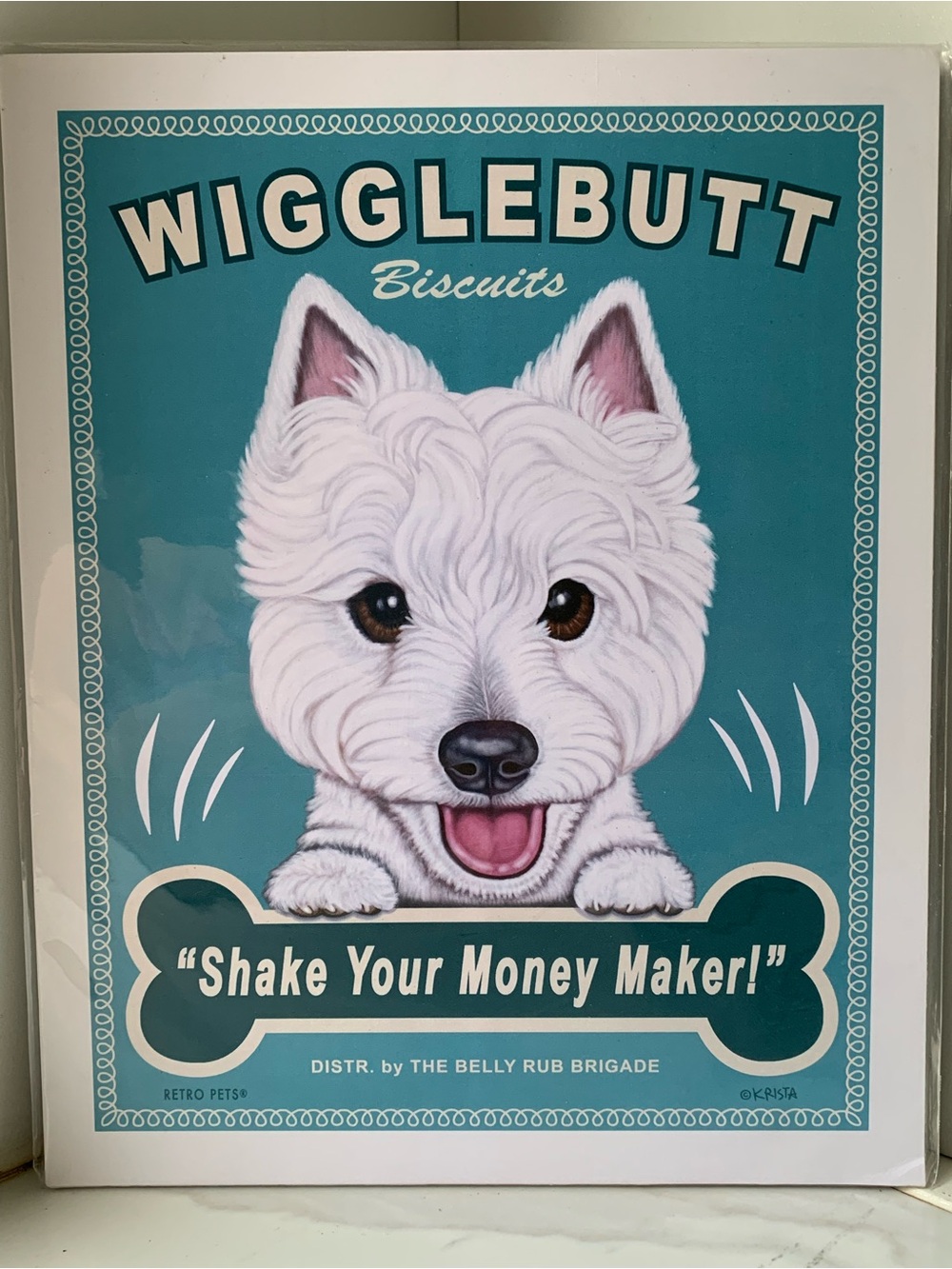 Wigglebutt Biscuits Teal Dog Wall Art